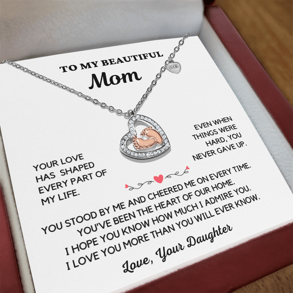Almost Sold Out- To My Beautiful Mom - Baby Feet Heart Necklace
