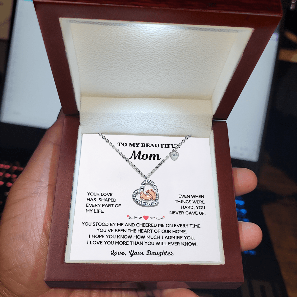 Almost Sold Out- To My Beautiful Mom - Baby Feet Heart Necklace