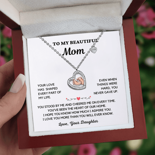 Almost Sold Out- To My Beautiful Mom - Baby Feet Heart Necklace